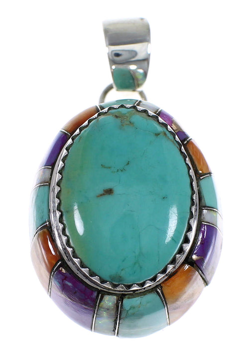 Multicolor Inlay Sterling Silver Slide Pendant VX64450