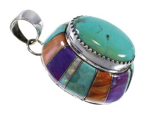 Multicolor Inlay Sterling Silver Slide Pendant VX64450