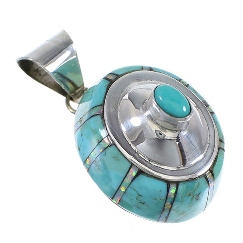 Genuine Sterling Silver Turquoise And Opal Slide Pendant VX64454