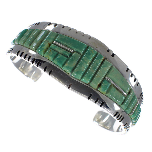 Southwest Sterling Silver Turquoise Inlay Heavy Bracelet VX63369