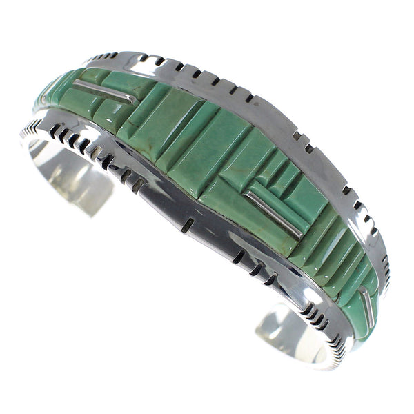 Southwest Genuine Sterling Silver Turquoise Inlay Heavy Bracelet VX63466