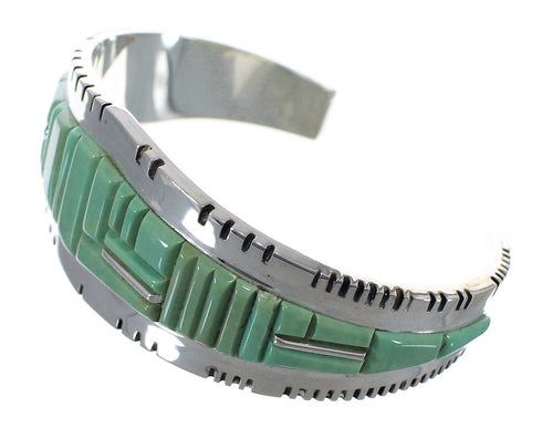 Southwest Genuine Sterling Silver Turquoise Inlay Heavy Bracelet VX63466