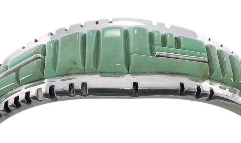 Southwest Genuine Sterling Silver Turquoise Inlay Heavy Bracelet VX63466
