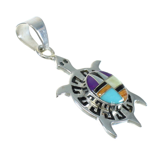 Southwest Multicolor Silver Turtle Pendant MX65440