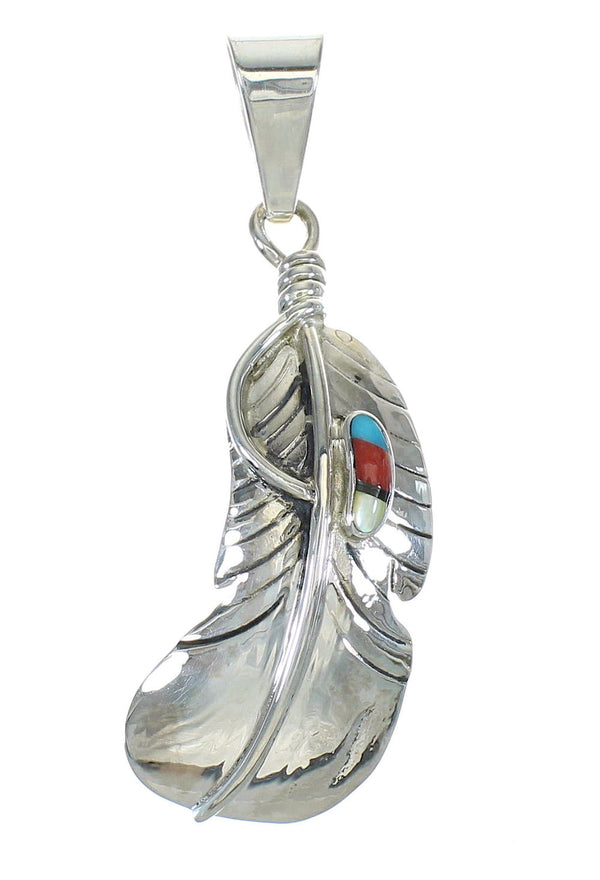 Sterling Silver Multicolor Southwest Feather Pendant MX65580