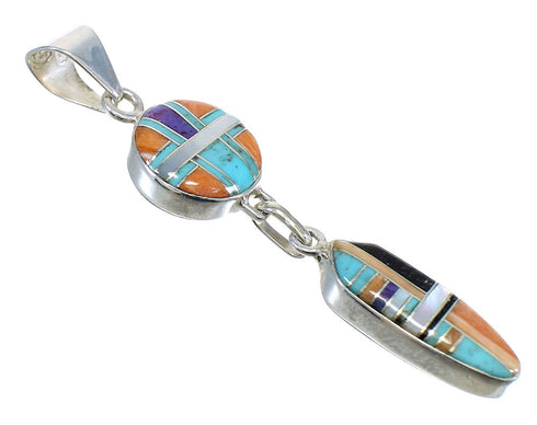 Southwest Multicolor Silver Reversible Pendant MX65588