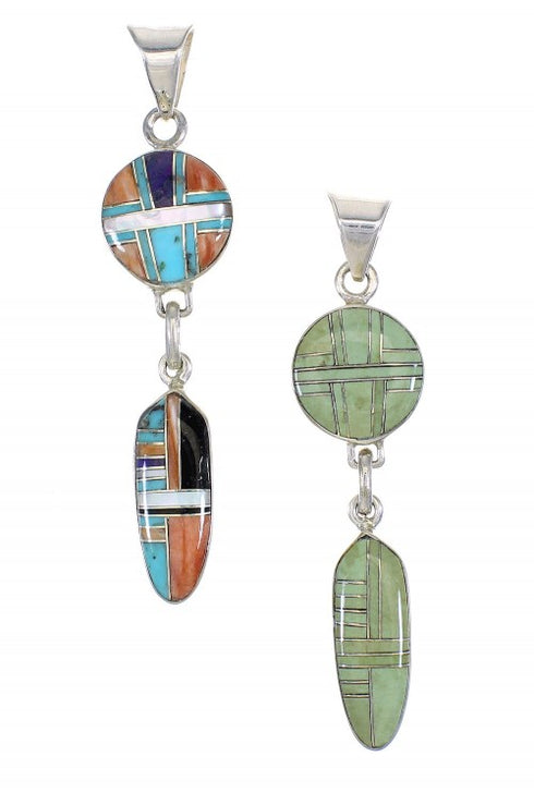 Reversible Multicolor Inlay Sterling Silver Pendant MX65589
