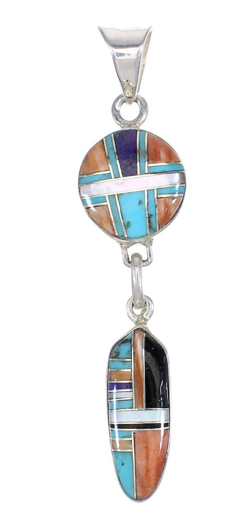Reversible Multicolor Inlay Sterling Silver Pendant MX65589