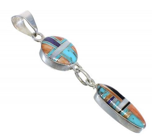 Reversible Multicolor Inlay Sterling Silver Pendant MX65589