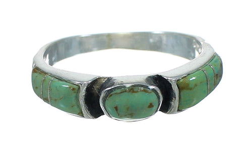 Southwest Genuine Sterling Silver And Turquoise Inlay Ring Size 7-3/4 VX64096