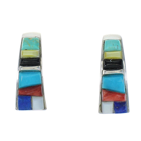 Southwest Multicolor Sterling Silver Post Hoop Earrings WX78615
