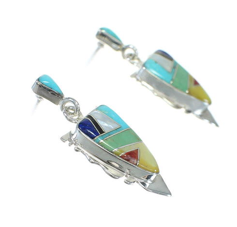 Southwestern Multicolor Sterling Silver Arrowhead Post Dangle Earrings WX78705