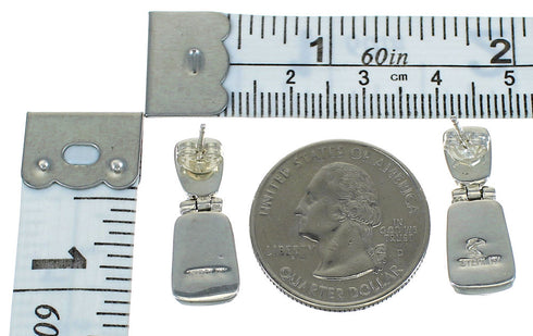 Southwest Genuine Sterling Silver Multicolor Inlay Post Dangle Earrings WX78754