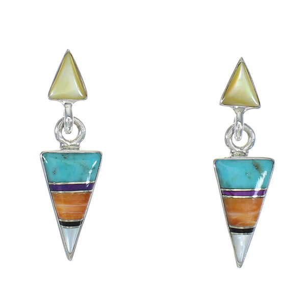 Genuine Sterling Silver Multicolor Southwestern Post Dangle Earrings WX78771