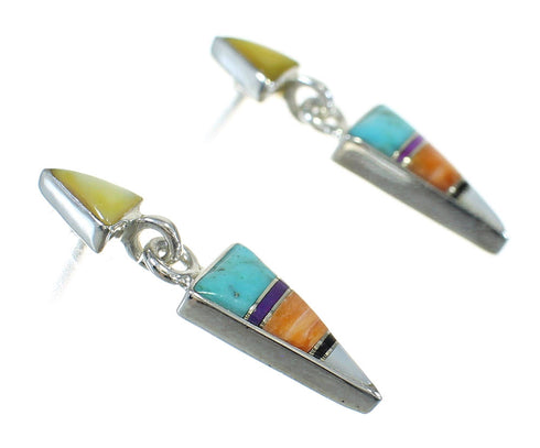Genuine Sterling Silver Multicolor Southwestern Post Dangle Earrings WX78771