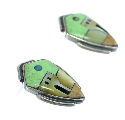 Native American Village Design Sterling Silver Multicolor Post Earrings WX78905