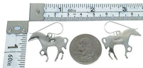Native American Village Design Multicolor Sterling Silver Horse Hook Dangle Earrings WX78948