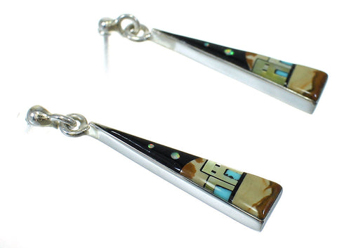 Native American Village Design Multicolor Silver Post Dangle Earrings WX79035