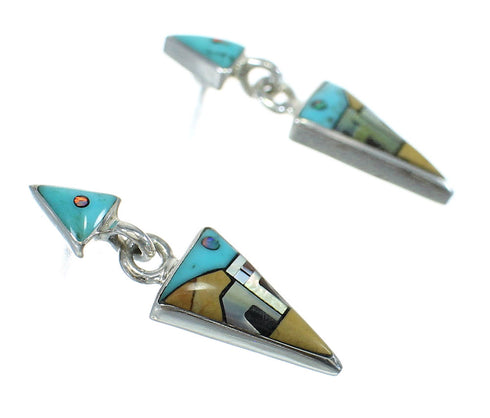 Multicolor Native American Village Design Silver Post Dangle Earrings WX79088