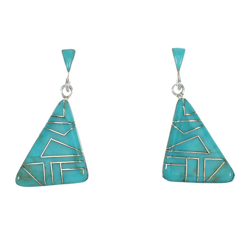 Genuine Sterling Silver Turquoise Inlay Southwestern Post Dangle Earrings