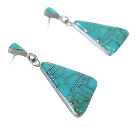Genuine Sterling Silver Turquoise Inlay Southwestern Post Dangle Earrings