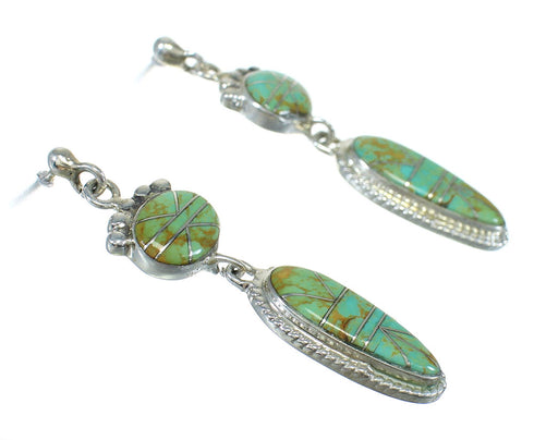 Southwest Turquoise Inlay Sterling Silver Post Dangle Earrings QX78778