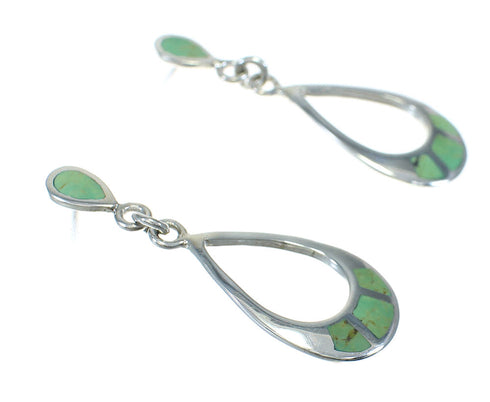 Southwestern Turquoise Inlay Sterling Silver Post Dangle Earrings QX78779