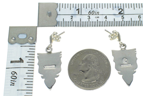 Southwestern Turquoise Inlay Authentic Sterling Silver Post Dangle Earrings QX78785