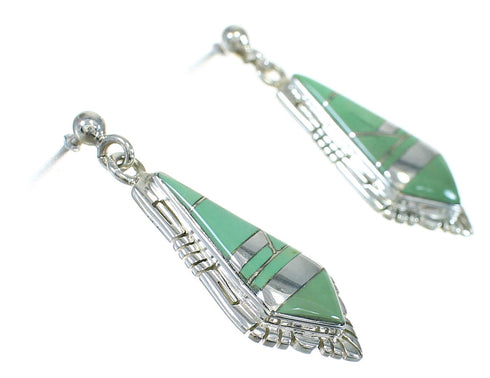 Turquoise Inlay Southwest Silver Post Dangle Earrings QX78818