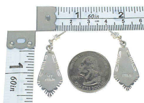 Turquoise Inlay Southwest Silver Post Dangle Earrings QX78818