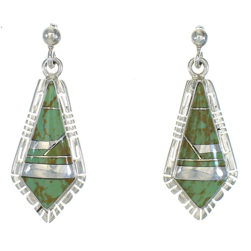 Turquoise Inlay Southwest Sterling Silver Post Dangle Earrings QX78822