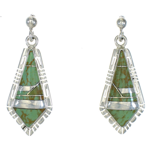 Turquoise Inlay Southwest Sterling Silver Post Dangle Earrings QX78822