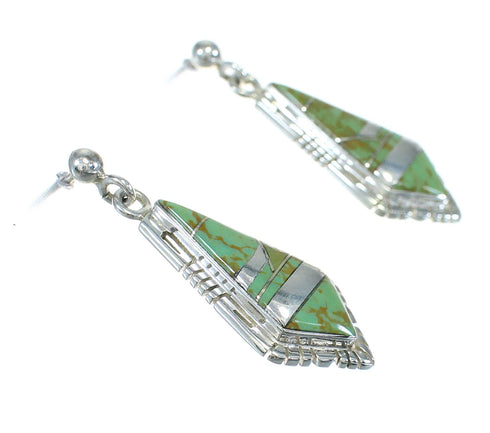 Turquoise Inlay Southwest Sterling Silver Post Dangle Earrings QX78822