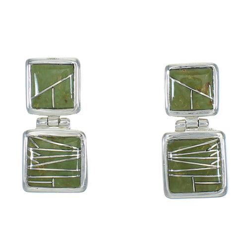 Turquoise Inlay Southwest Authentic Sterling Silver Post Dangle Earrings QX78829