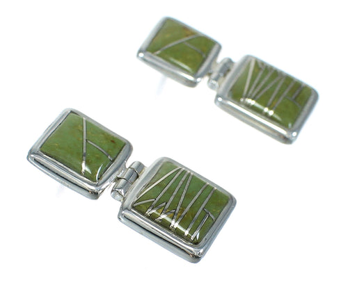 Turquoise Inlay Southwest Authentic Sterling Silver Post Dangle Earrings QX78829