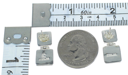 Turquoise Inlay Southwest Authentic Sterling Silver Post Dangle Earrings QX78829