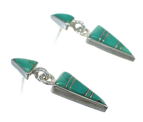 Southwestern Sterling Silver Turquoise Inlay Post Dangle Earrings QX78860