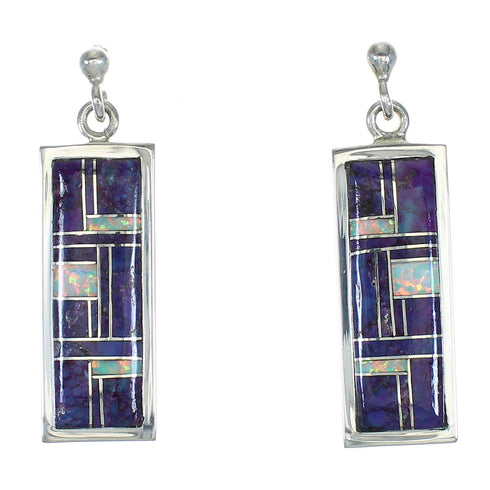 Silver Opal And Magenta Turquoise Post Dangle Earrings MX63640