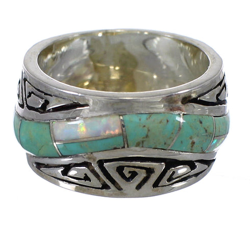 Sterling Silver Southwest Turquoise Opal Water Wave Ring Size 5-1/2 QX82203