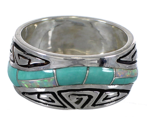 Turquoise Opal Silver Southwest Water Wave Ring Size 6-3/4 QX82290