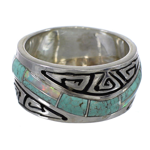 Turquoise Opal Authentic Sterling Silver Southwestern Water Wave Ring Size 7-3/4 QX82297