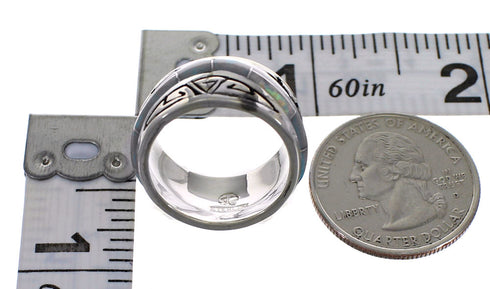 Turquoise Opal Sterling Silver Southwestern Water Wave Ring Size 6-3/4 QX82294