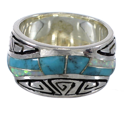 Southwest Turquoise Opal Silver Water Wave Ring Size 6-1/4 QX82304