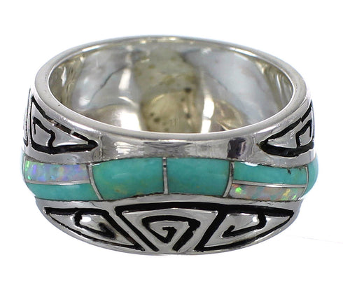 Southwest Turquoise Opal Authentic Sterling Silver Water Wave Ring Size 6-3/4 QX82311