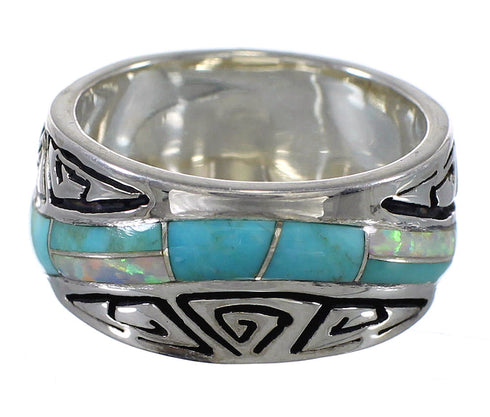 Authentic Sterling Silver Turquoise Opal Southwestern Water Wave Ring Size 7-1/4 QX82332