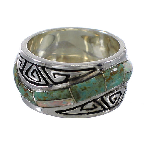 Water Wave Silver Southwestern Turquoise Opal Ring Size 5 QX82341