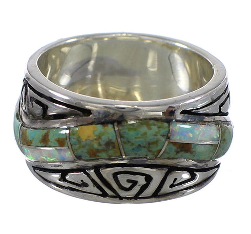Water Wave Silver Southwestern Turquoise Opal Ring Size 5 QX82341