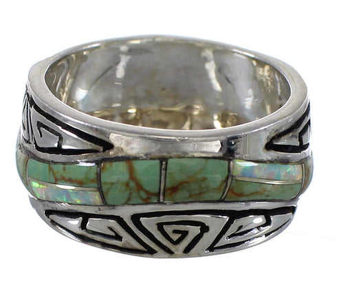 Water Wave Authentic Sterling Silver Southwestern Turquoise Opal Ring Size 7-1/4 QX82354