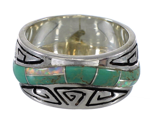 Water Wave Southwestern Sterling Silver Turquoise Opal Ring Size 6-3/4 QX82369