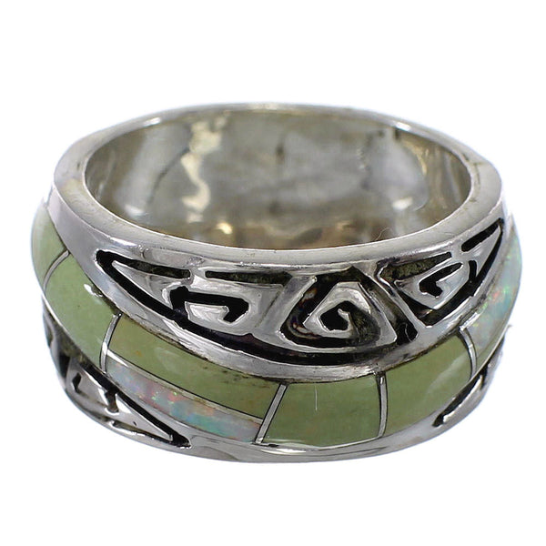 Water Wave Turquoise Opal Size 5 Southwest Genuine Sterling Silver Ring QX82405